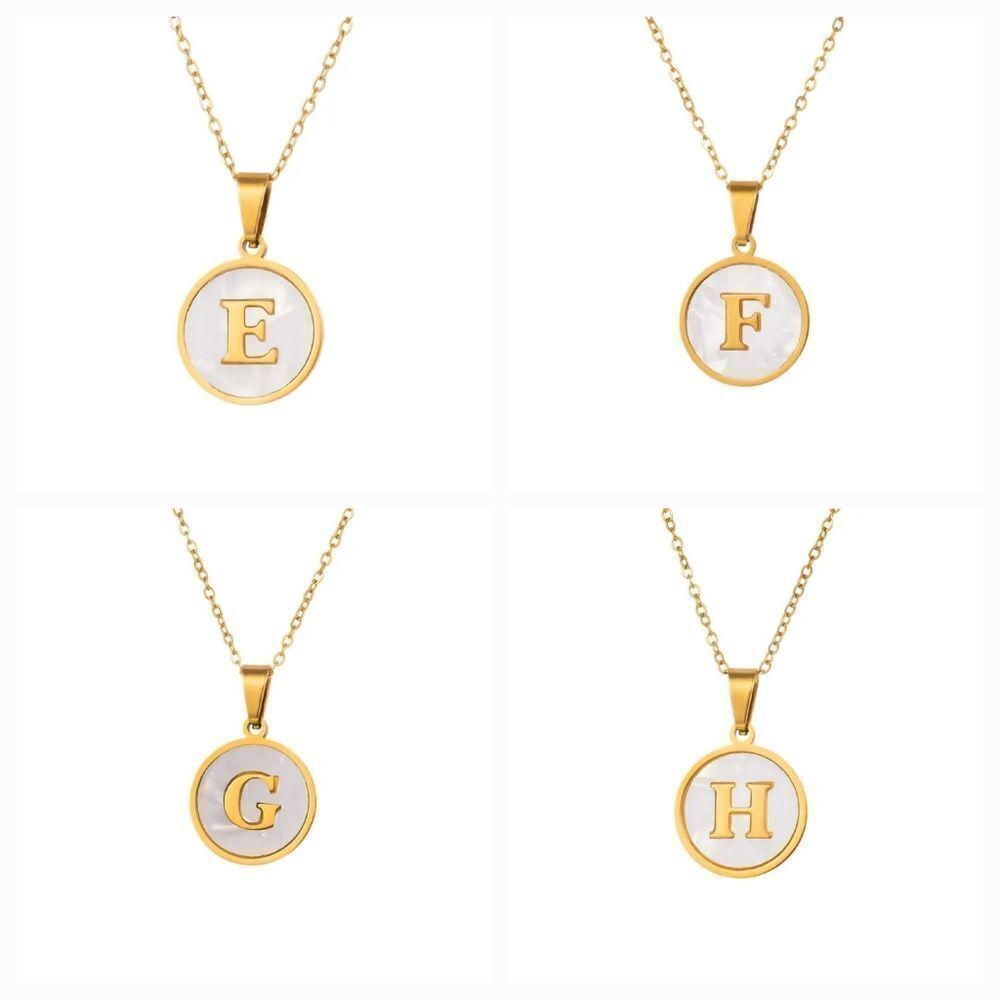 SHELL INITIAL PENDANT NECKLACE stainless steel gold plated E F G or H